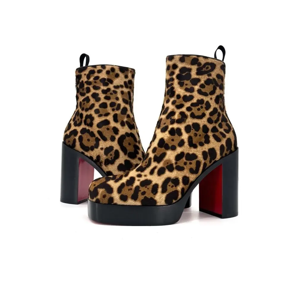 NEW Christian Louboutin Stage 110 Ponyhair Leopard Print Platform Boots 42